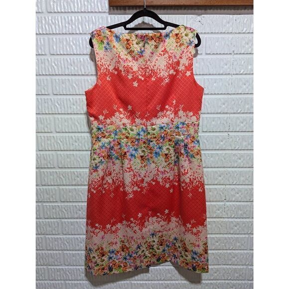 Tahari Women's Orange Floral Fitted Waist Sleeveless Boat Neck Shift Dress Size - Picture 4 of 7